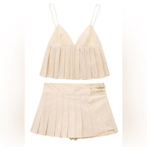 Zara Cream Pleated Two-Piece Romper Set